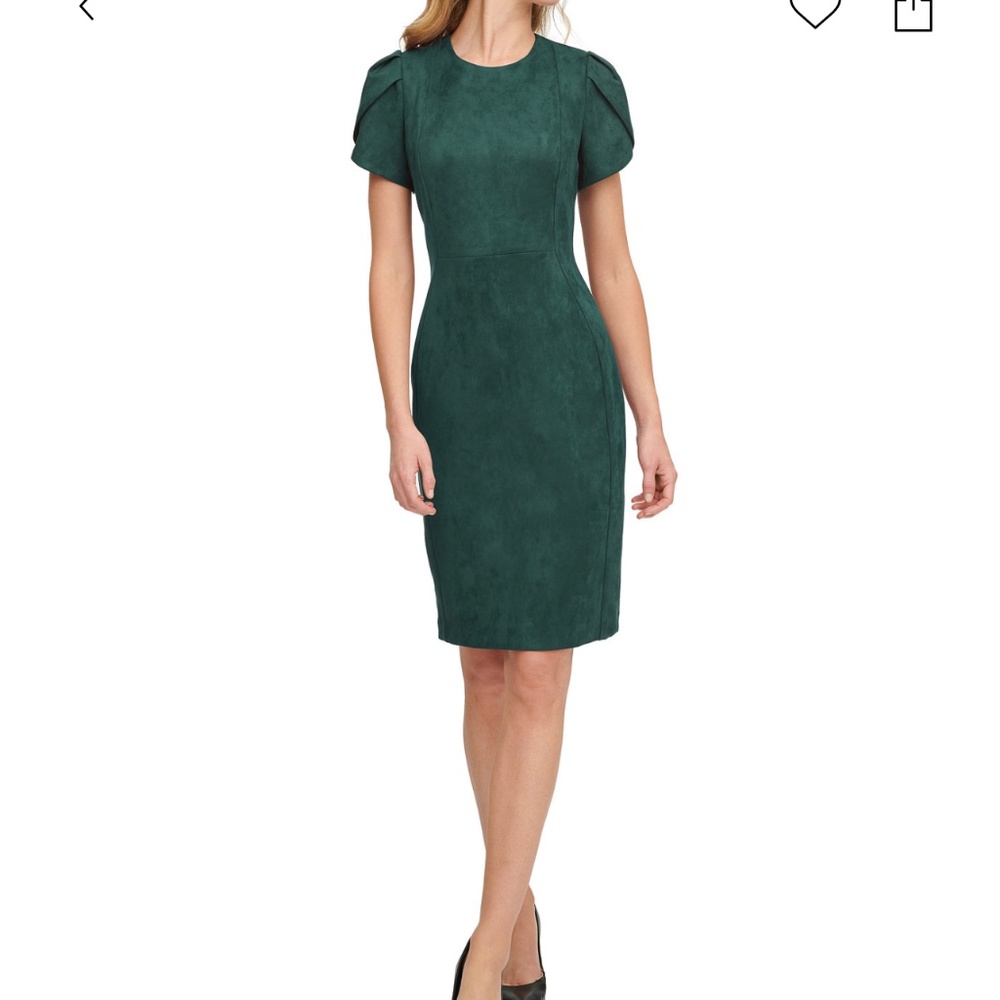 Calvin Klein Scuba-Crepe Faux Suede Tulip-Sleeve Sheath Dress